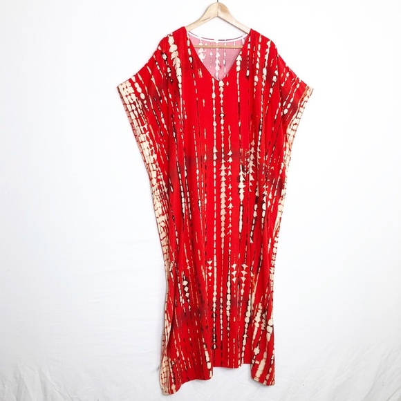 Kaften red/tan bohemian Kaften lounge dress - Picture 2 of 7